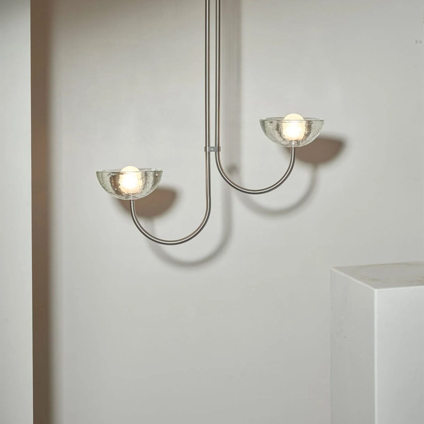Aurelia Double Pendant Offset Small Cast Glass, Brushed Nickel